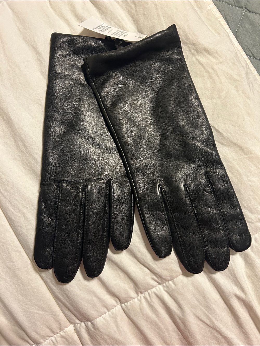 Lands End XL Classic Black Leather/cashmere Gloves